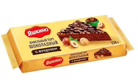 Торт вафельный шоколадный с фундуком, глазированный, Яшкино