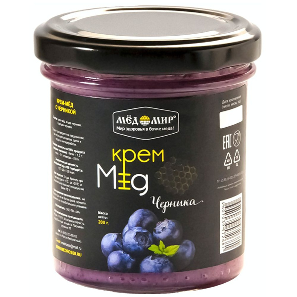 Крем-мёд натуральный с черникой Мед России